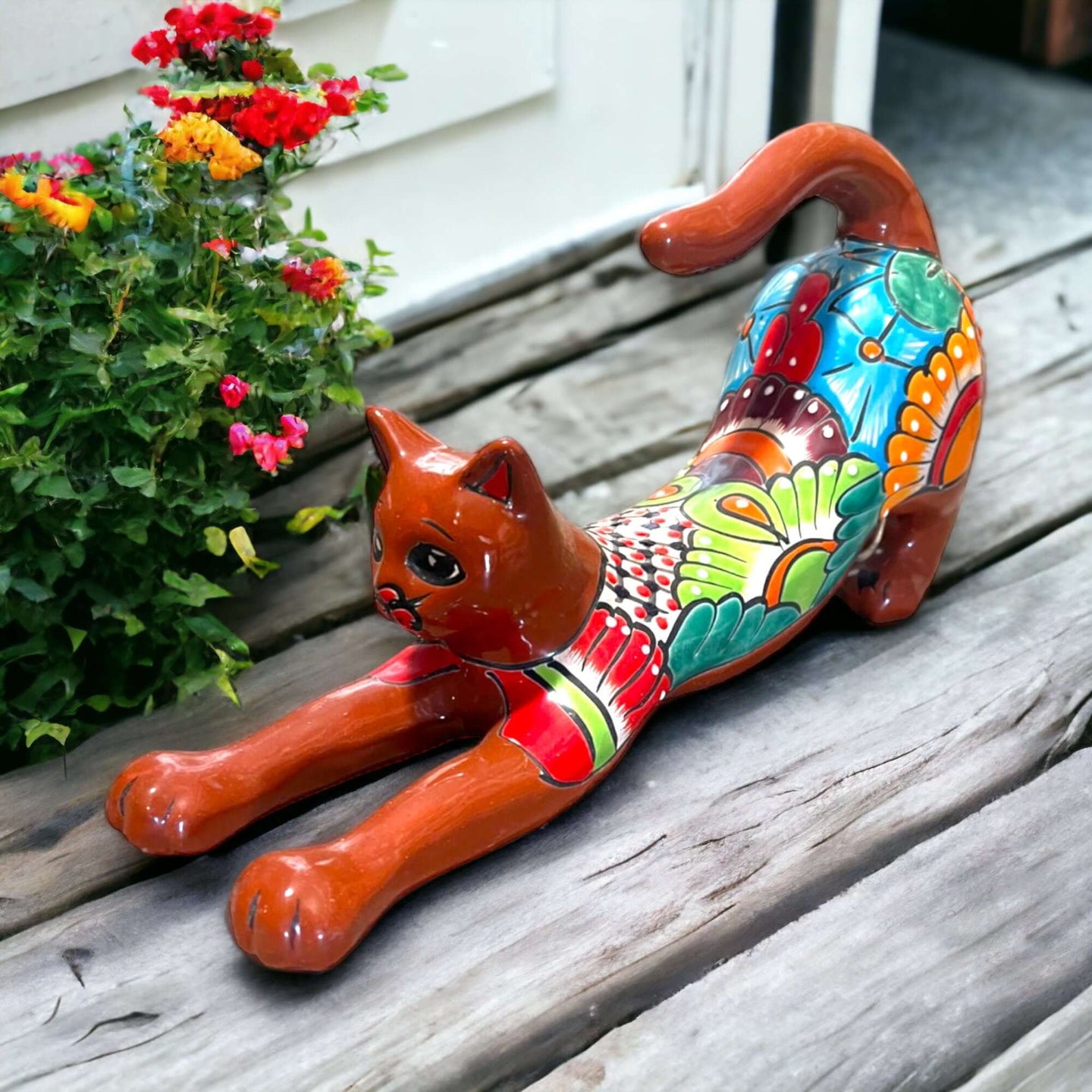 Talavera Cat Statue | Handcrafted Mexican Art